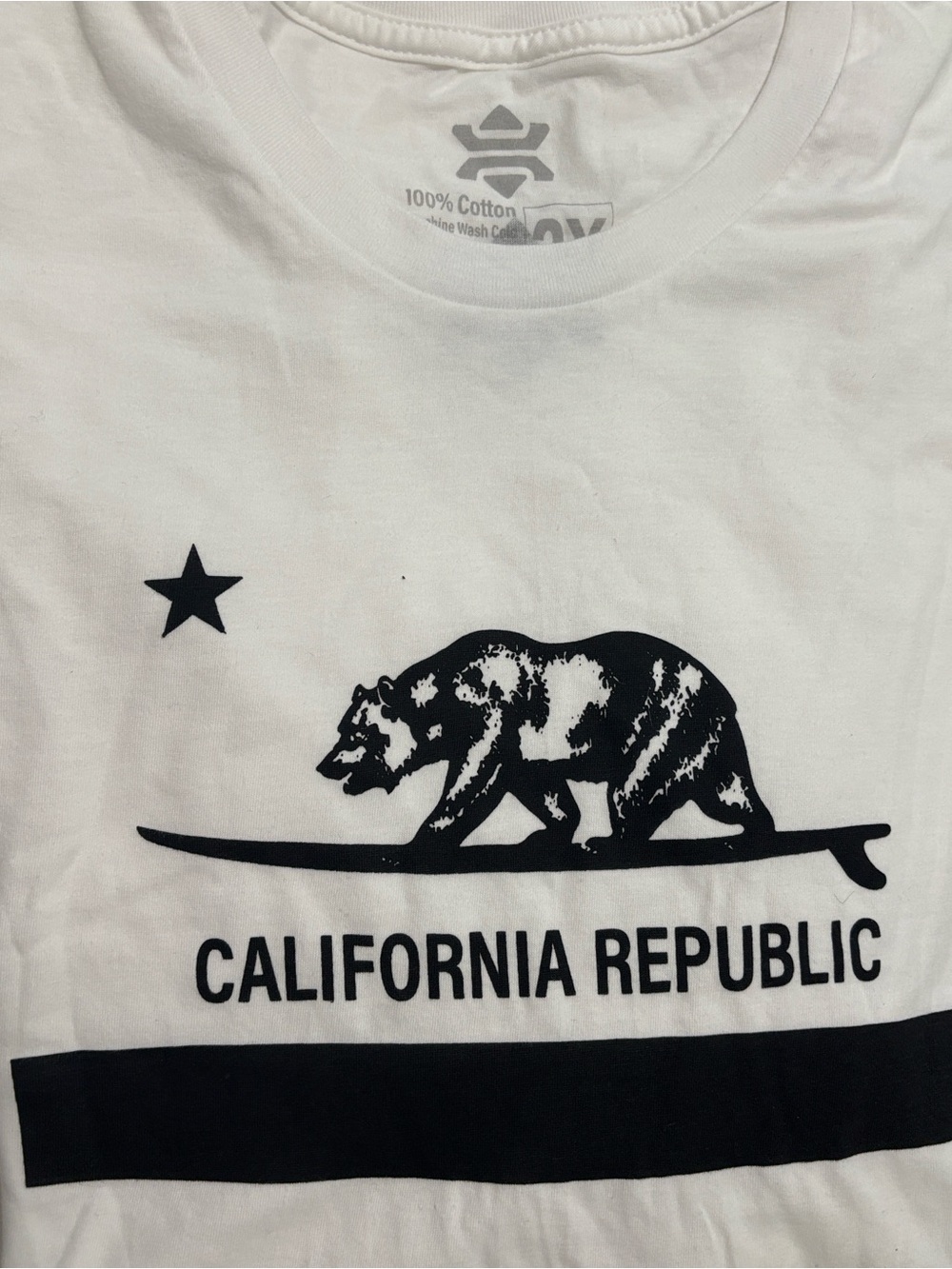 California Republic White T-Shirt with Black Bear Graphic